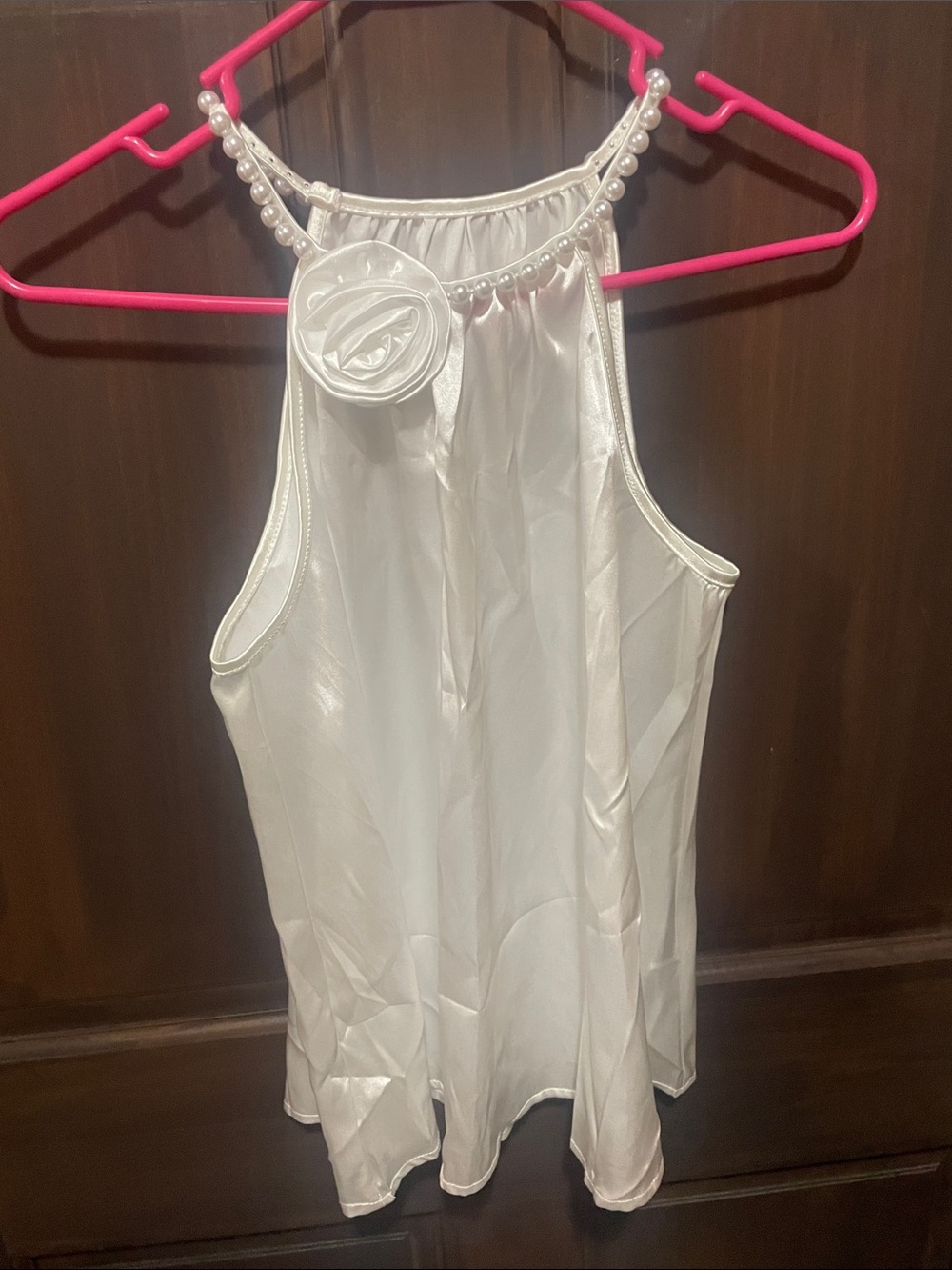 SHEIN White Pearl-Trim Halter Camisole with Rosette